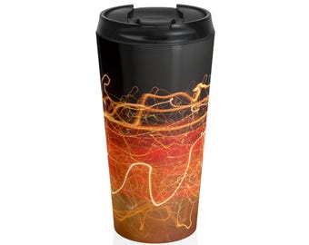 Vaso Light Trail / Arte fotográfico abstracto naranja, taza térmica de viaje
