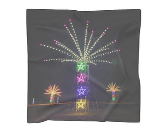 Bufanda de poliéster con palmeras y festival de neón, ideal para la noche, con luz de estrellas