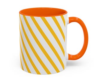 Taza de café con rayas diagonales amarillas / Minimalista geométrico 11 oz/15 oz