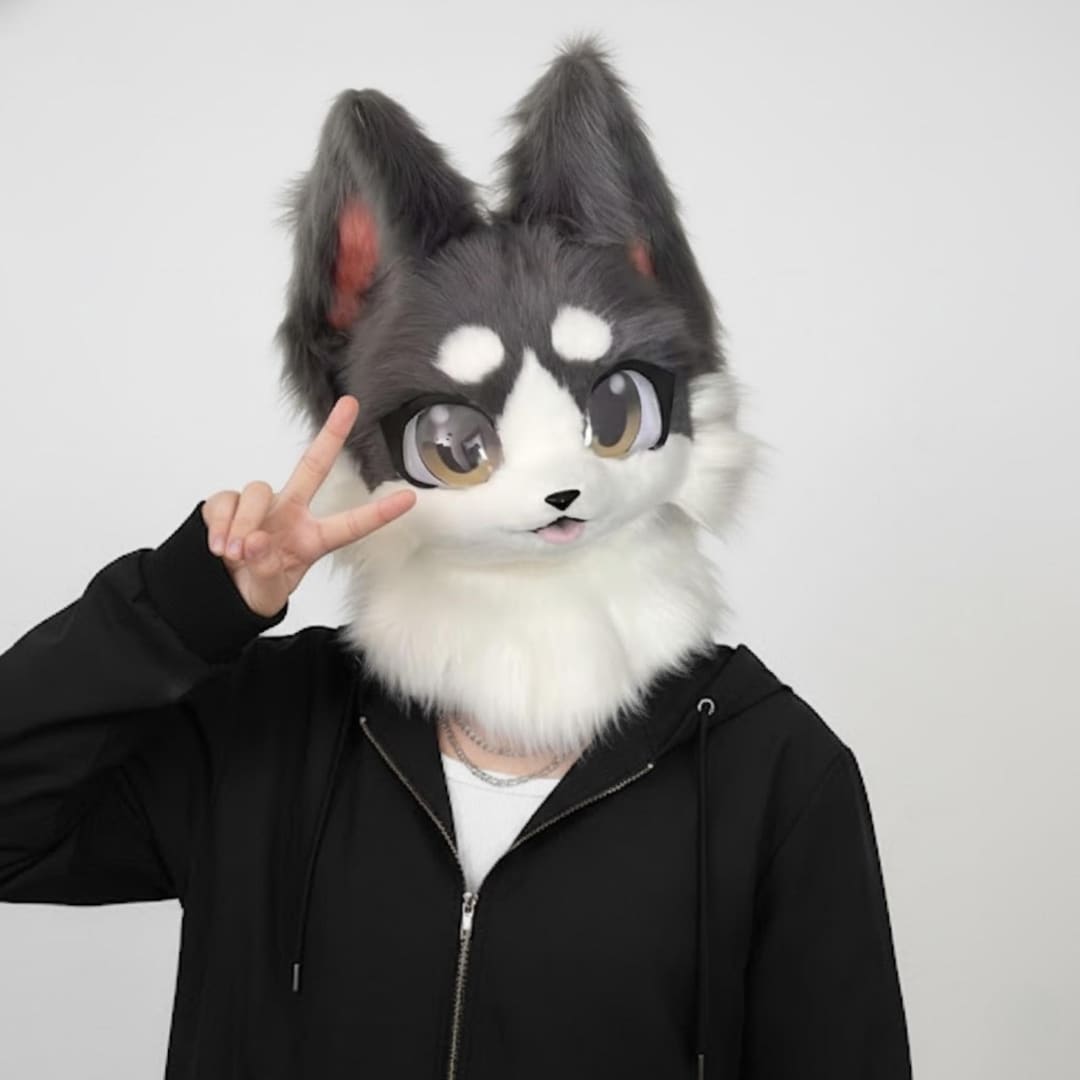 Cute Wolf Dog Fursuit Head – Kawaii Furry Animal Mask for Cosplay and ...