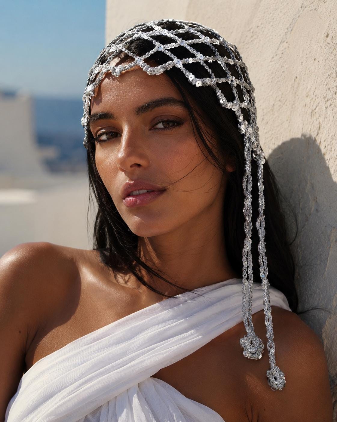 Handmade Silver Stardust Crochet Skull Cap