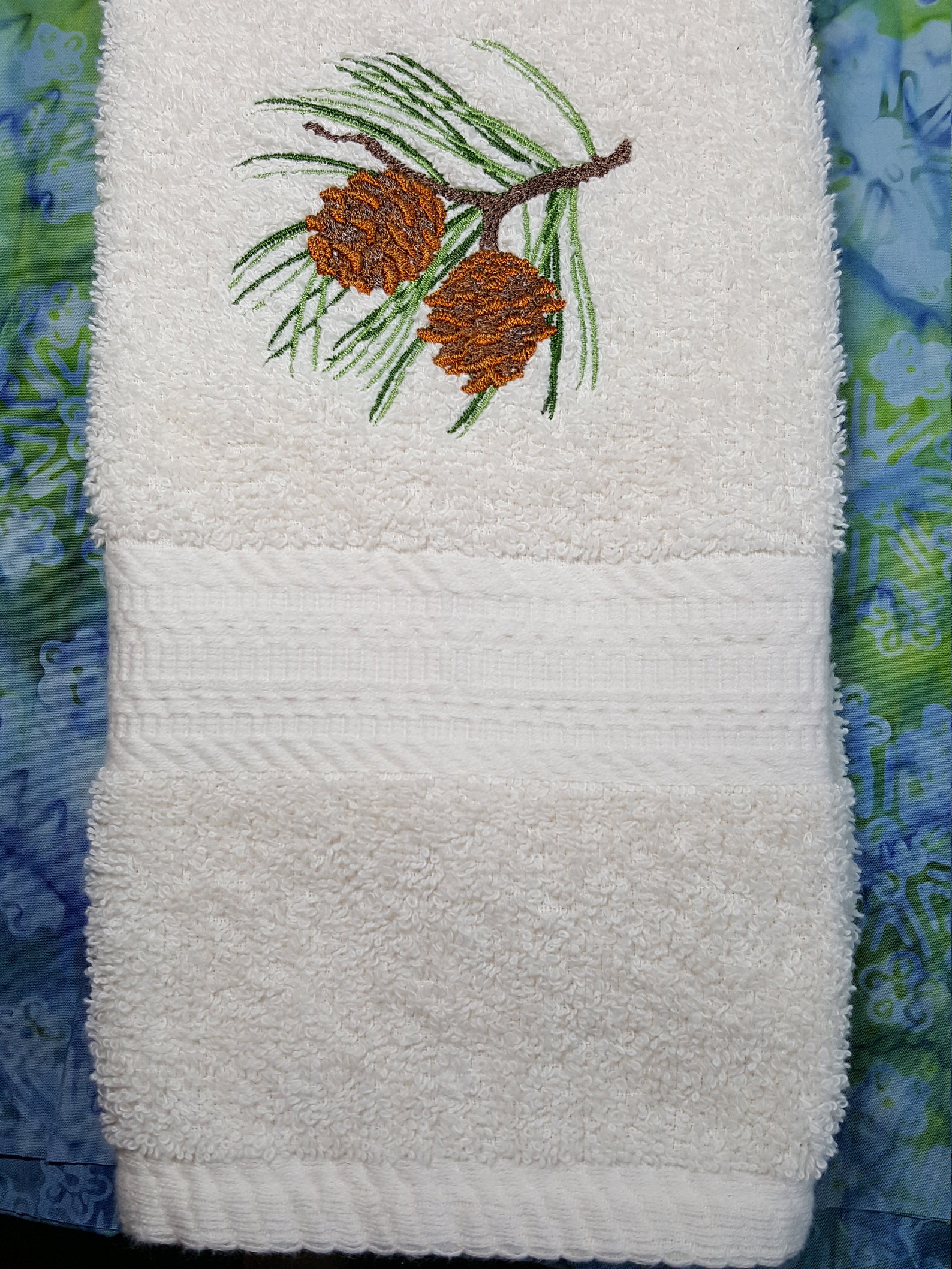 Pine Cone Hand Towel Pine Cone Embroidery Bathroom Towels Etsy