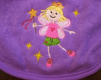 Fairy Bib, Embroidered Baby Girl Purple Bib, Gift Idea for Girls