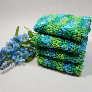 Dish Cloths, Set of 4 Crocheted Cloths, Cotton Face Cloths, Kitchen Dish Cloths