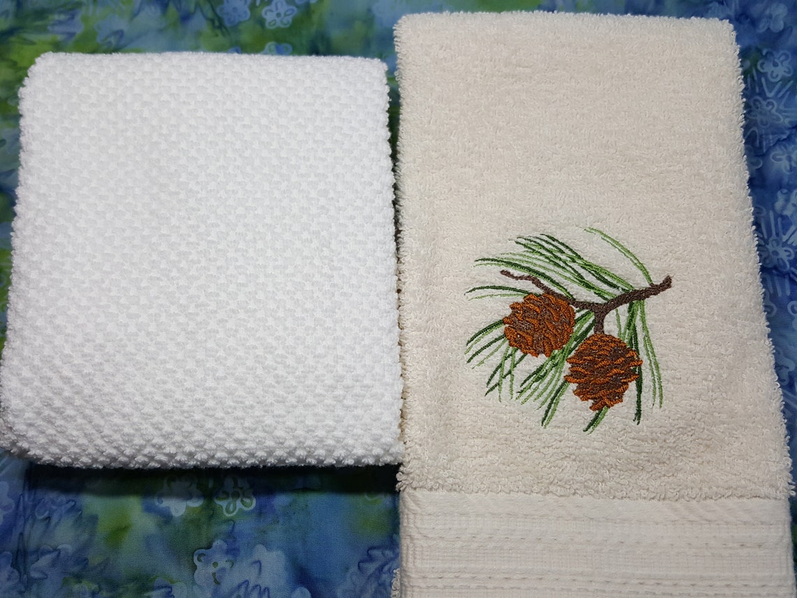 Pine Cone Hand Towel Pine Cone Embroidery Bathroom Towels Etsy