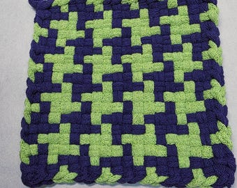 Looped Woven Potholder, Lime Green and Purple Loops, Mug Rug