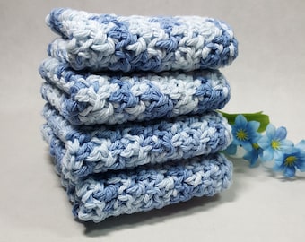 Crocheted Cloths, Set of 4, Dishcloths, Face Cloths, Handmade Cotton Cloths, 7x7 inch Cloths, Ready to Ship