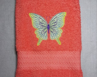 Butterfly Hand Towel, Coral Hand Towel, Butterfly Embroidery, Mother's Day Gift, Ready To Ship