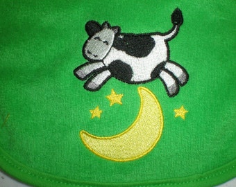 Cow Jumping Over the Moon Bib, Baby Shower Gift, Gender Neutral Bib