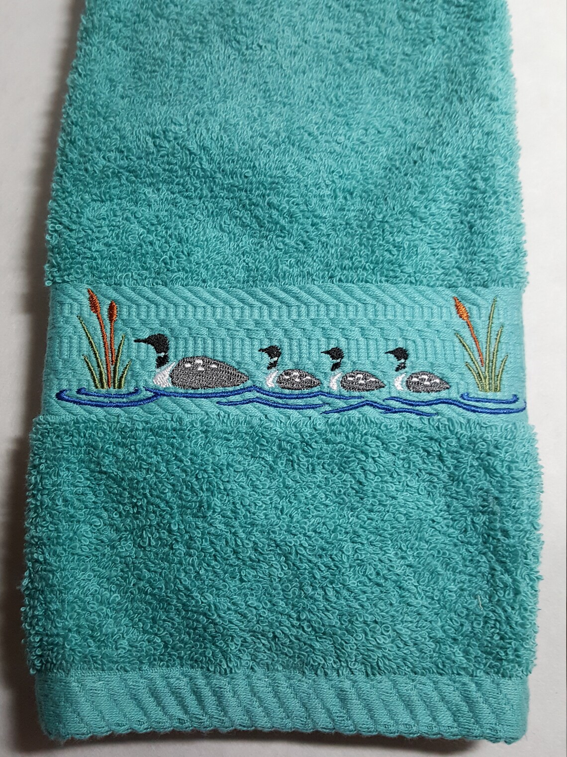 Loons Hand Towel Loon Family Embroidery Bathroom Towels Etsy