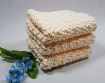 Hand Crocheted Dish Cloths, Off White Cotton Thread, Cleaning Cloths, Ready To Ship