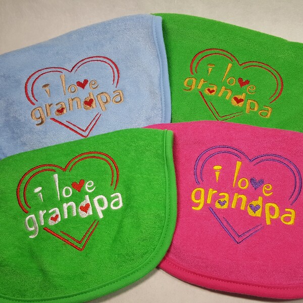 I Love Grandpa Bibs, Embroidered Baby Bibs, Father's Day Gift, Baby Reveal Bib, Ready To Ship