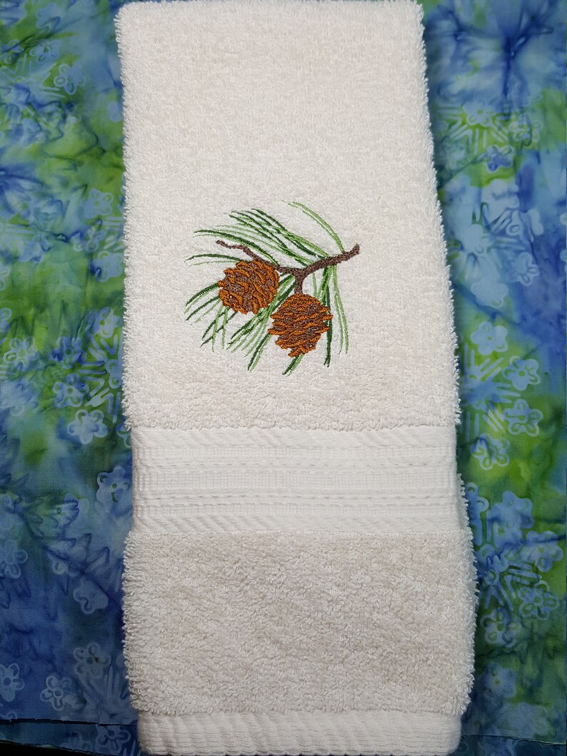 Pine Cone Hand Towel Pine Cone Embroidery Bathroom Towels Etsy