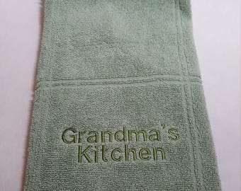 Grandma's Kitchen Embroidered Green Towel, Gift for Grandma