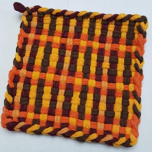 Fall Woven Potholder, Cotton Loops, Hot Pad, Hostess Gift, Ready To Ship