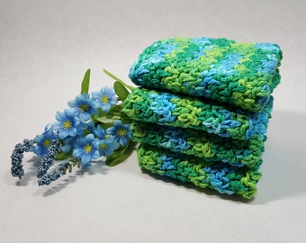 Dish Cloths, Set of 4 Crocheted Cloths, Cotton Face Cloths, Kitchen Dish Cloths