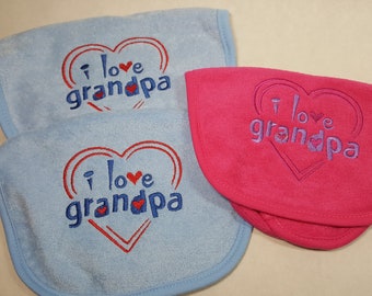 Grandpa Bibs, I Love Grandpa, Baby Embroidery, Teething Bibs, Ready To Ship