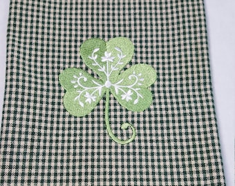 Irish Shamrock Embroidered Towel, Cotton Checked, Kitchen Towel, St Patrick's Day