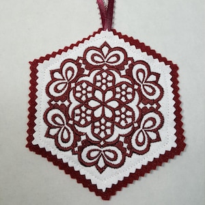 Burgundy Wycinanki Ornament, Polish Felt Tree Decoration, Holiday Gift Idea, On Sale, Ready To Ship