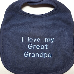 Great Grandpa Navy Blue Embroidered Bib, Baby Shower Gifts, Ready To Ship