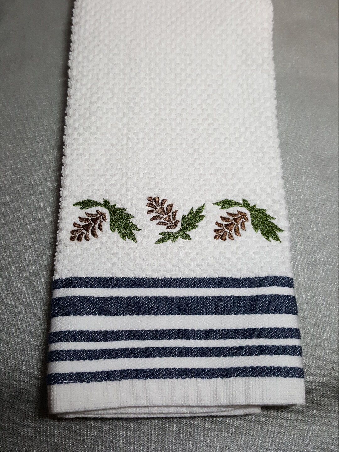 Pine Cone Kitchen Towel White Cotton Terry Towel With Navy Etsy