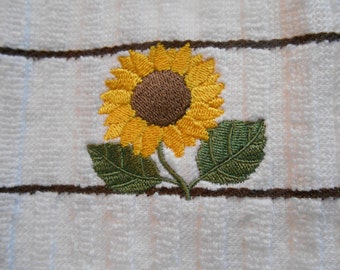 Sunflower Kitchen Towel, Embroidered Sunflower, Striped Towel, Sunflower Embroidery, Gift Idea for Bridal Shower, Christmas Gift Idea