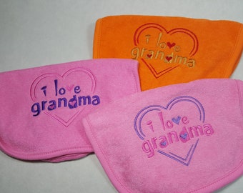 I Love Grandma Bib, Embroidered Baby Items, Gender Neutral Bibs, Ready To Ship