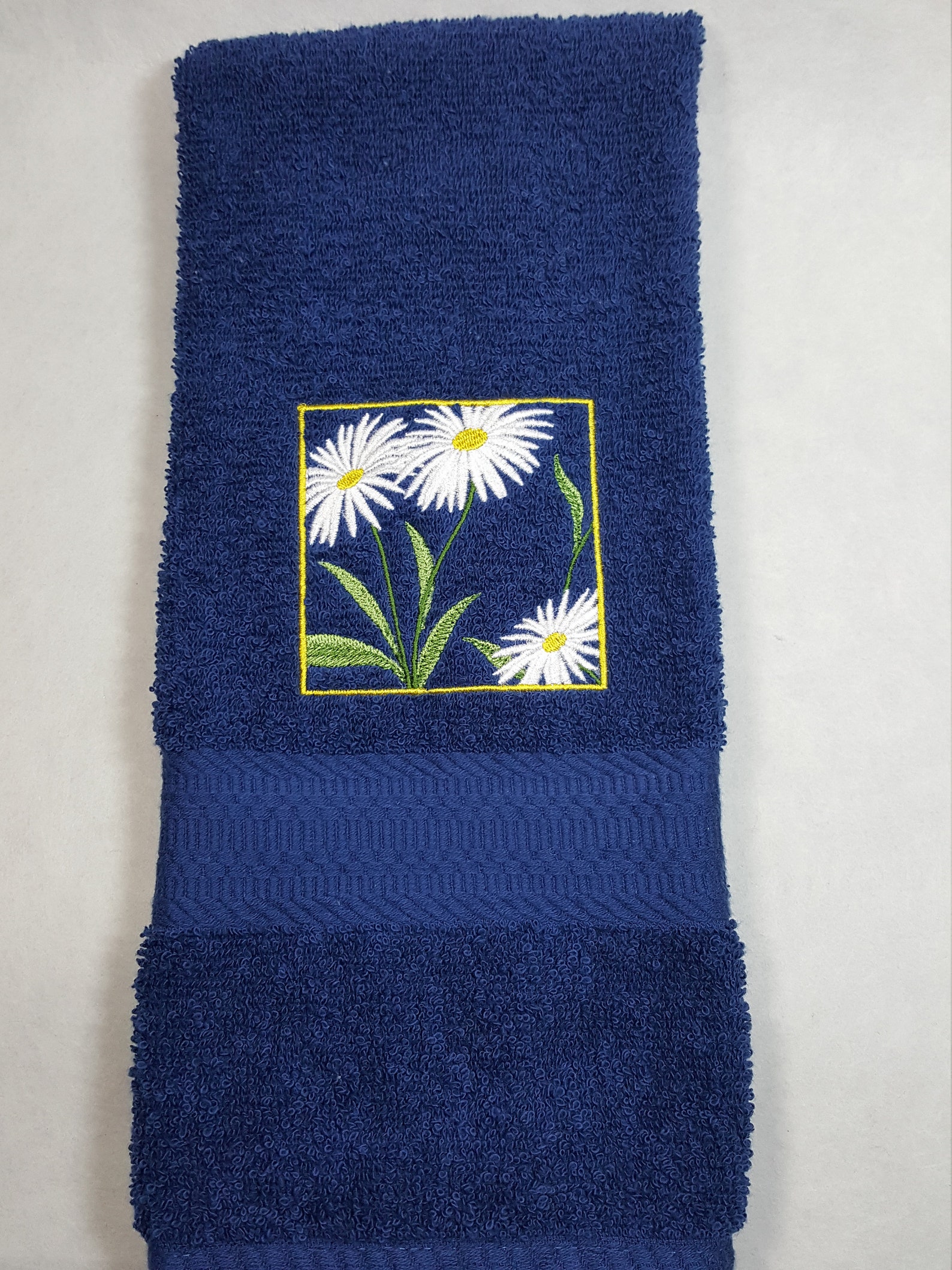 Daisy Bathroom Hand Towel Navy Blue Towel Daisy Embroidery Etsy