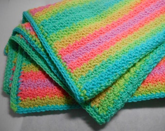 Crocheted Baby Afghan, Retro Striped Blanket, Acrylic Yarn, Baby Gift, Ready To Ship