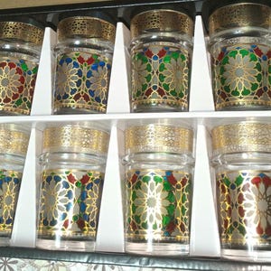 Set med 6 handgjorda Beldi-glas | Handblåst kristall | Marockanska mosaik-teglas | Lyxig teservis och heminredning