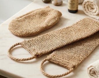 Jute Exfoliating Back Scrubber Set Natural Body Scrub Cloth Bath Spa Shower Glove