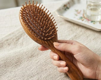 Cepillo de madera con cerdas de bambú – Herramienta antiestática para masajear y desenredar el cuero cabelludo
