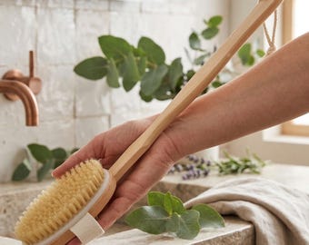Trockenbürstende Körperbürste Langer Griff Abnehmbares Holzbad Naturborsten Peeling