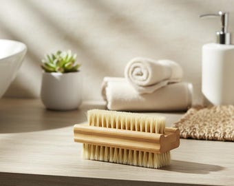 Cepillo de bambú puro para manos y uñas / Herramienta de limpieza de madera con cerdas naturales para un cuidado suave de la piel