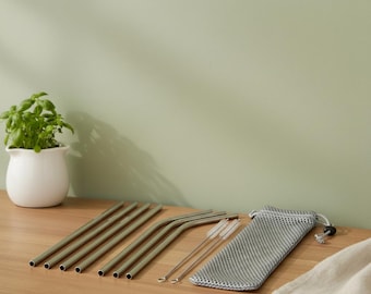 Edelstahl Strohhalm-Set - Wiederverwendbares, umweltfreundliches Reisen mit Beutel