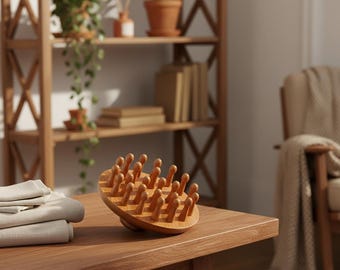 Massaggiatore per il cuoio capelluto in legno di sandalo naturale / Spazzola per capelli e testa riutilizzabile ed ecologica per il relax