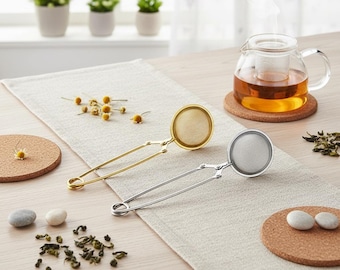 Colador de té de acero inoxidable dorado y plateado