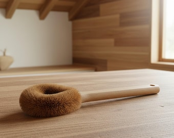 Spazzola per piatti in legno con manico in bambù / Spazzolone da cucina ecologico