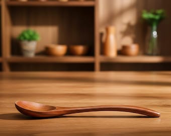 Cuillère en bois japonaise faite main - Ustensile respectueux de l'environnement à long manche