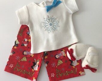 Penguin Christmas Pajamas for 18 inch American Girl Doll by Eden Ava Couture