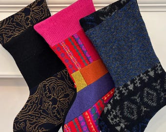 Handgemachte Wolle Weihnachtsstrumpf | Recycelter gefilzter Pullover | Komplett gefüttert | Erbstück Urlaub Dekor