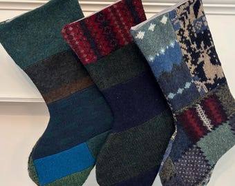 Handgemachte Wolle Weihnachtsstrumpf | Recycelter gefilzter Pullover | Komplett gefüttert | Erbstück Urlaub Dekor