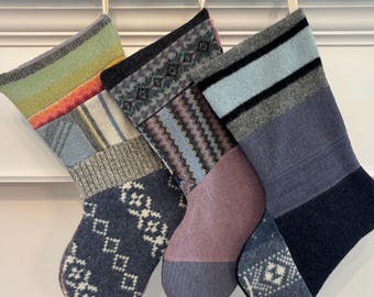 Handgemachte Wolle Weihnachtsstrumpf | Recycelter gefilzter Pullover | Komplett gefüttert | Erbstück Urlaub Dekor