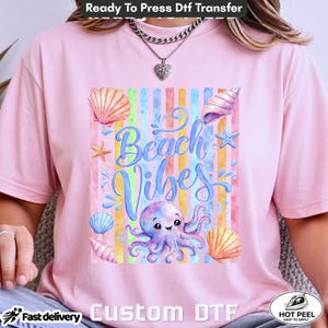 Beach Vibes Dtf Transfer | Summer Octopus Seashell Starfish Coastal Ocean Rainbow Ready To Press