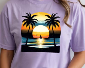 Retro Sunset Palm Tree DTF Transfer | Beach Summer Heat Press Design