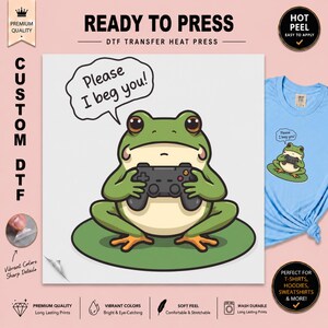 Funny Gaming Frog DTF Transfer Ready To Press, Frog Gamer Kids Shirt Design, Meme Animal Print