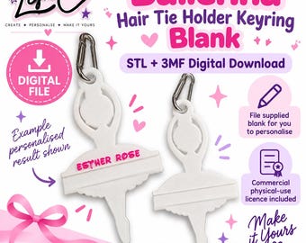 Ballerina Hair Tie Holder STL & 3MF | Blank Keyring 3D Print Files