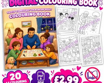 Libro para colorear "La seguridad es lo primero en la Noche de las Hogueras" / 20 páginas imprimibles en formato A4 / PDF digital