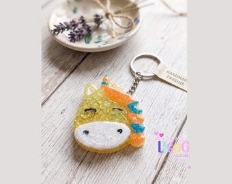 Llavero Unicorn Freshie, colgante perfumado para bolso hecho a mano, llavero con cuentas aromáticas, bonito ambientador para coche, regalo (Reino Unido)