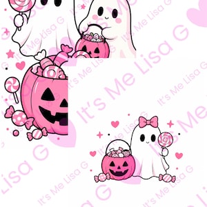 Set di clipart rosa, carine e spettrali per Halloween, perfette per copertine di quaderni in formato A5.